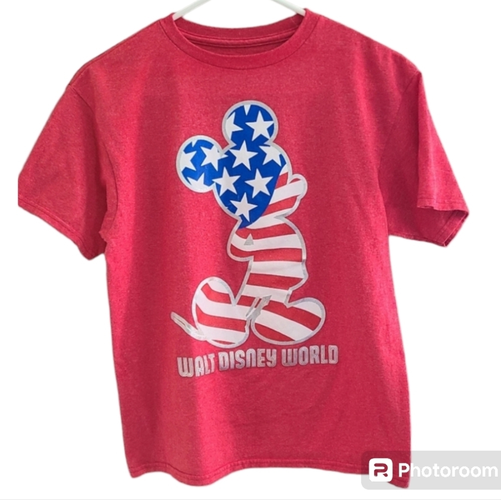 Mickey Disney USA stars and Stripes red tee shirt Walt Disney world size‎ L